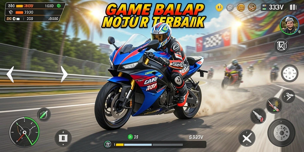 Tangkapan layar menampilkan aksi balap motor yang mendebarkan.