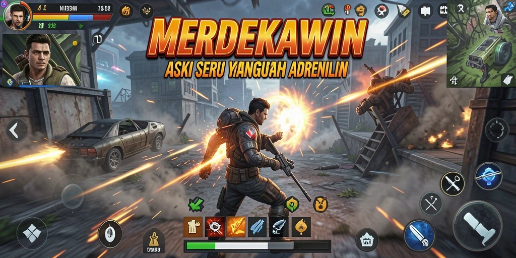 Tampilan gameplay Action yang intens dan seru dalam MERDEKAWIN.